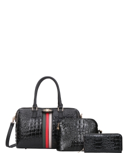 Faux Leather Croc Striped Bumblebee Handbag Wallet CYS-8369S BLACK